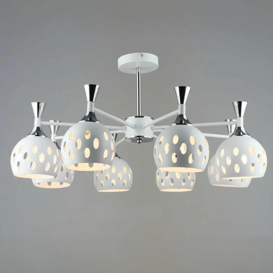 Люстра Sirius на вісім плафонів з перфораціями під лампу Е27 Білий/Хром (B N6099/8 WT+CR)