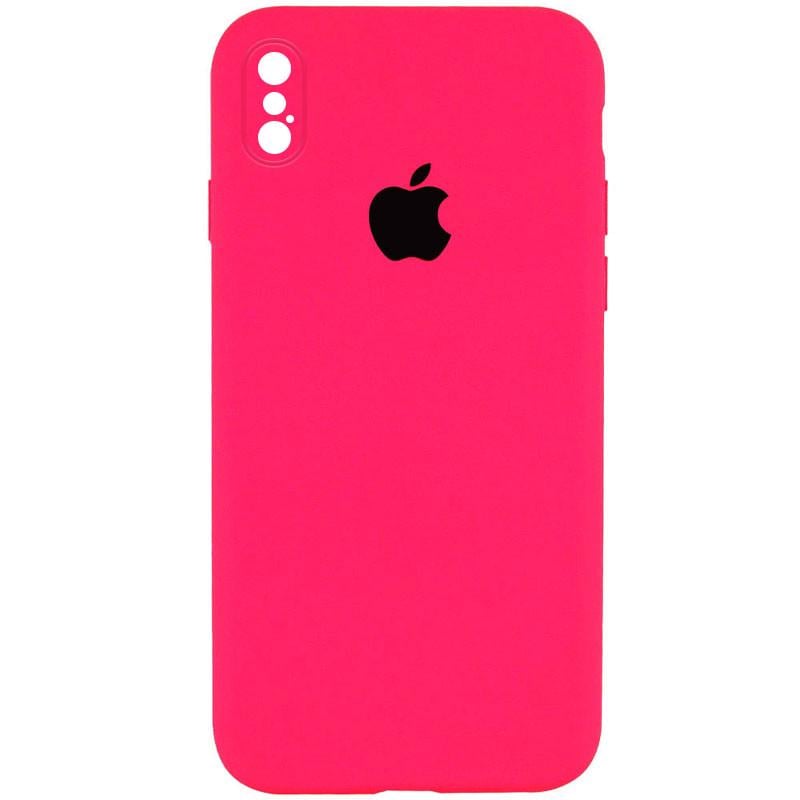 Противоударный чехол Silicone Case Square Full Camera Protective (AA) для Apple iPhone XS / X (5.8") Розовый / Barbie pink