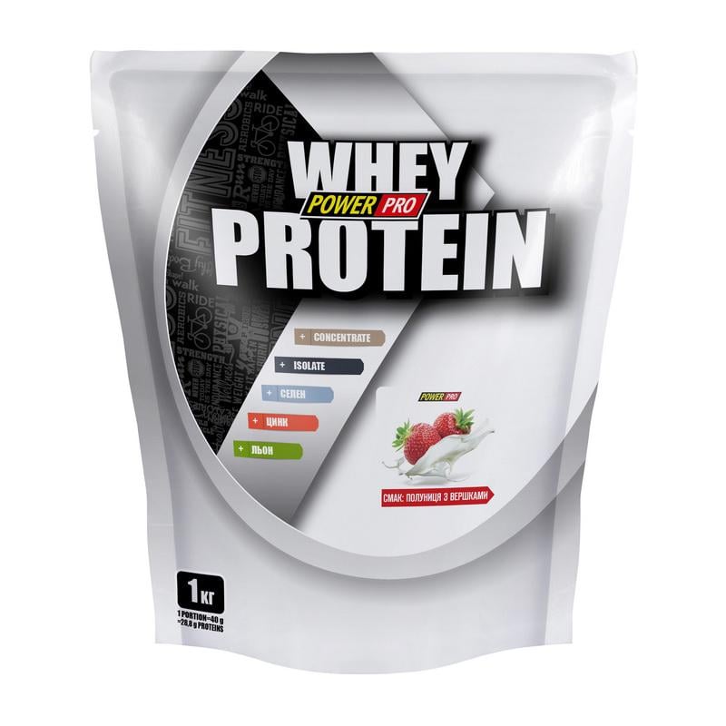 Протеїн сироватковий Power Pro Whey Protein та урсолова кислота 1 кг Полуниця з вершками