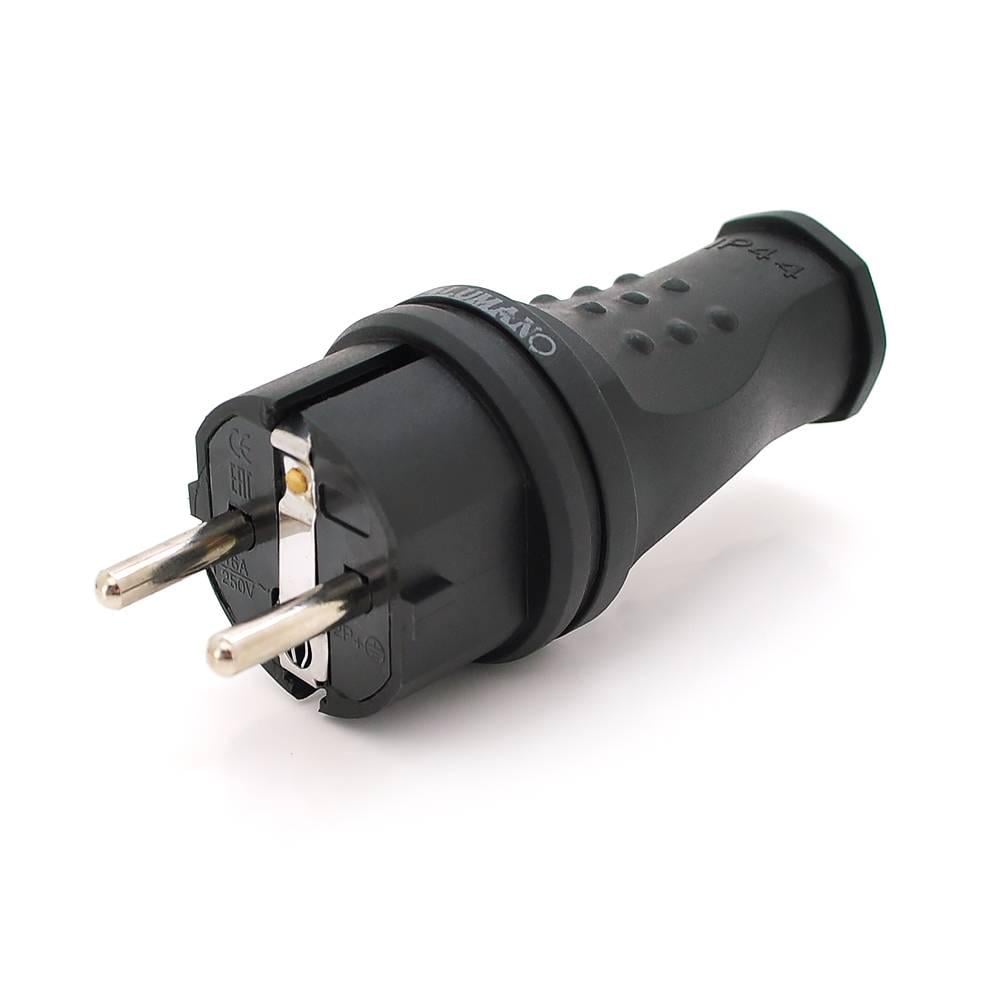 Вилка євро із заземленням пряма розбірна каучук Premium IP44 16А 220V Чорний (27128)
