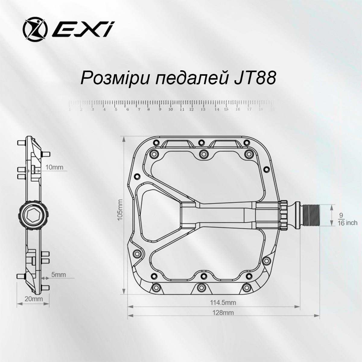 Педали велосипедные Exi JT88 алюминиевые на промышленных подшипниках Черный/Красный (EXI-JT88-4187) - фото 2