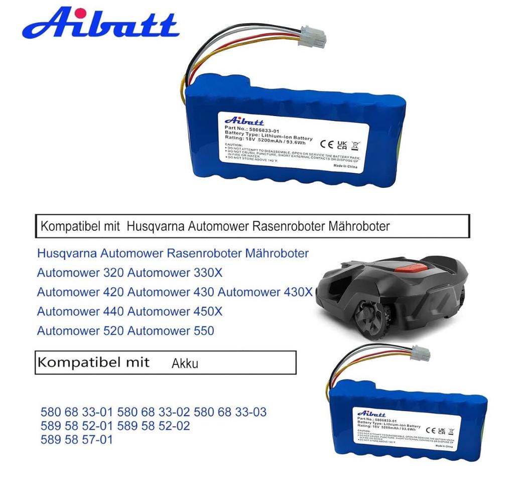 Акумулятор Aibatt для газонокосарки Husqvarna Automower літій-іонний 18V 5200mAh 93,6Wh - фото 4 Акумулятор Aibatt для газонокосарки Husqvarna Automower літій-іонний 18V 5200mAh 93,6Wh - фото 4