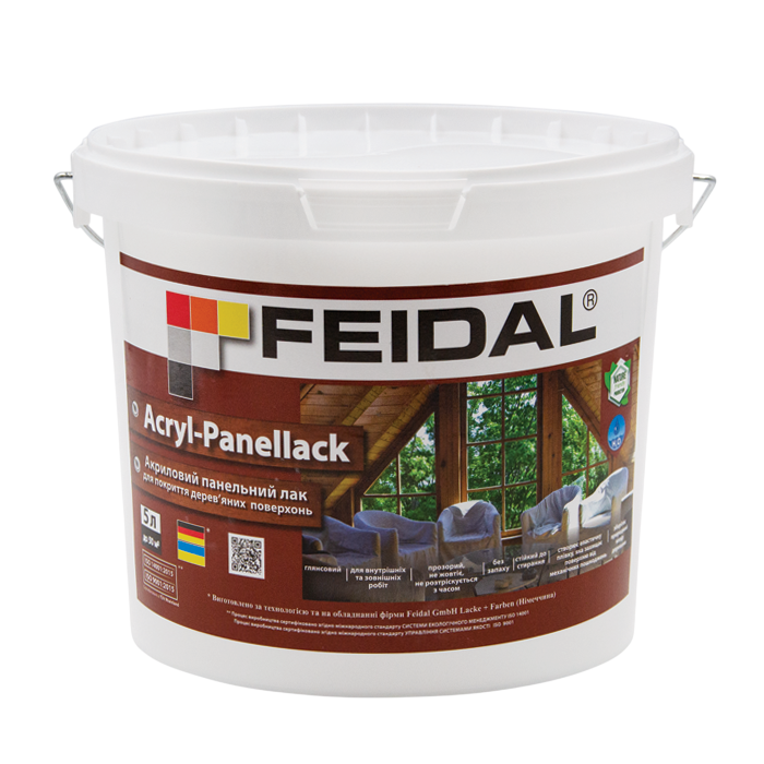 Лак панельний глянсовий на водній основі без запаху Feidal Acryl-Panellack 5 л (2034870085)