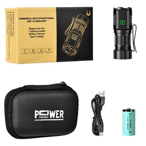 Фонарь F30-3XPG 1х16340A индикация заряда ЗУ Type-C чехол магнит Box (2259539992) - фото 3