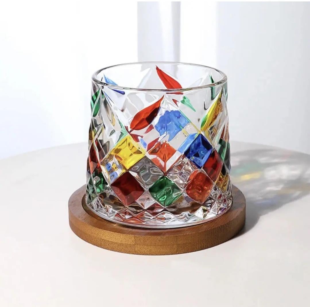 Стакан для виски TS Kitchen Ледяные цветы с бамбуковой подставкой 270 мл (19004209)