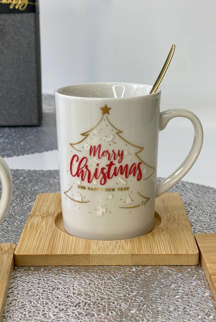 Кружка Olens Біле Різдво керамічна на підставці з ложкою 160 мл Білий (8030-290-2) - фото 1 Кружка Olens Біле Різдво керамічна на підставці з ложкою 160 мл Білий (8030-290-2) - фото 1