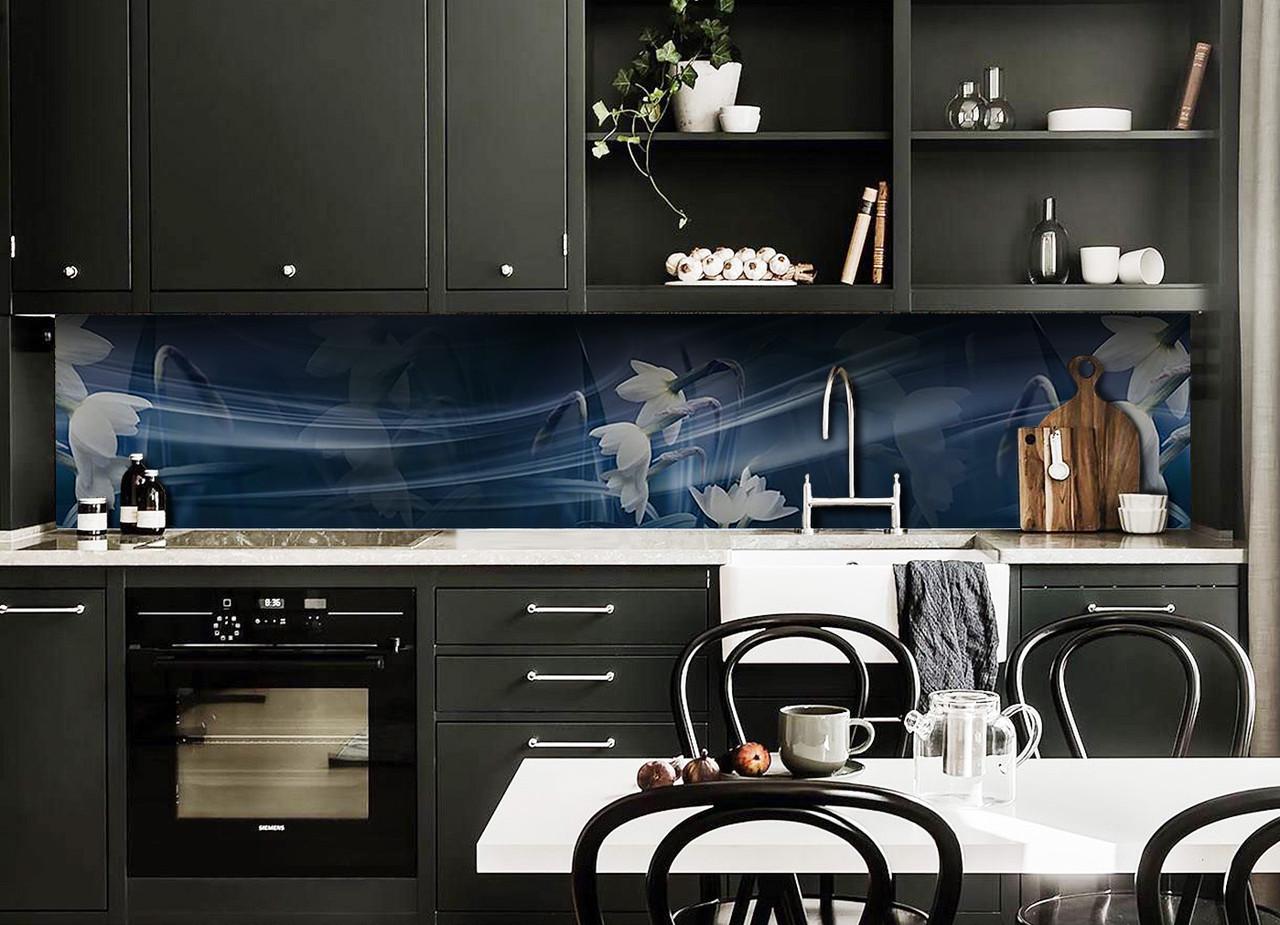 Кухонный фартук Туман нарциссы из самоклеющейся виниловой пленки 60х250 см Синий