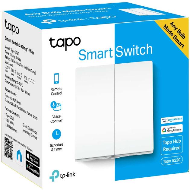 Умный выключатель света TP-Link Tapo S220 на 2 клавиши Белый - фото 2