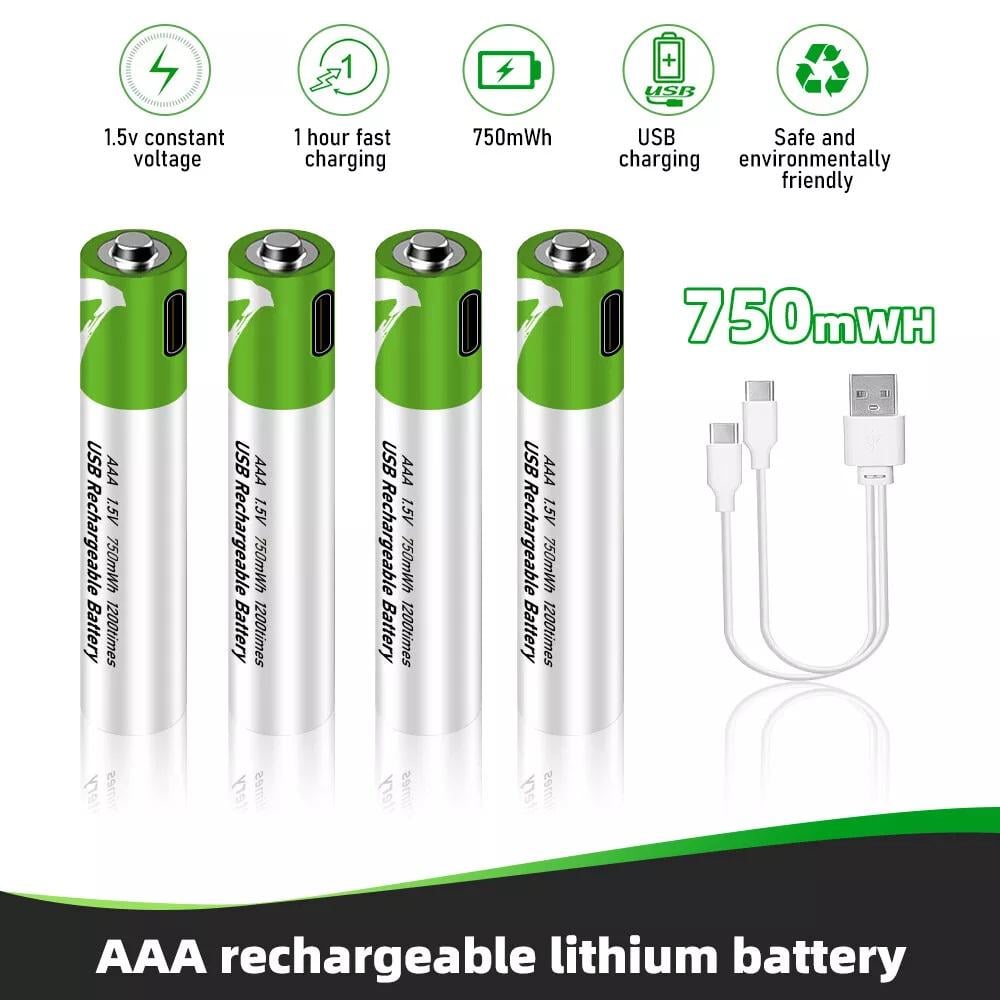 Батареї акумуляторні Smartoools AAA 500 mah зарядка Type-C 4 шт. Зелений (2355) - фото 5