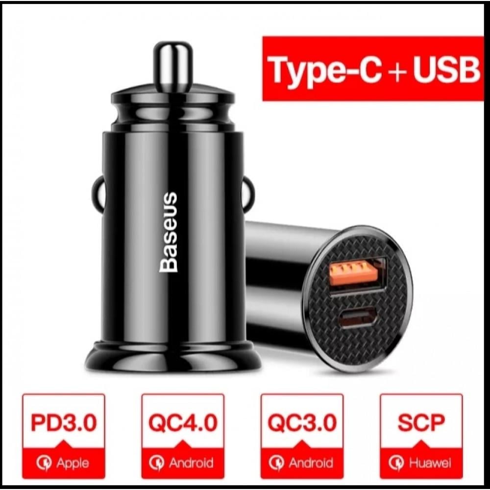 Автомобильное зарядное BASEUS 30 W PD 3.0 QC 3.0 USB/USB-C Black (25397415) - фото 3 Автомобильное зарядное BASEUS 30 W PD 3.0 QC 3.0 USB/USB-C Black (25397415) - фото 3