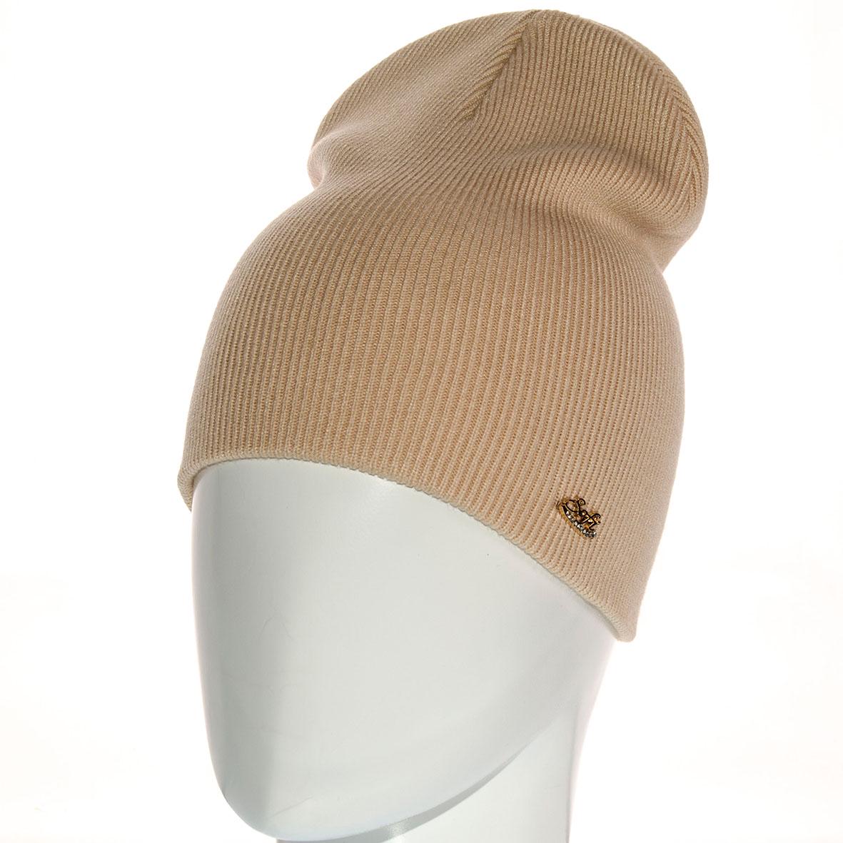 Шапка Sofi SF21104 без відвороту тонкого в'язання подвійна L р. 57-58 Бежевий