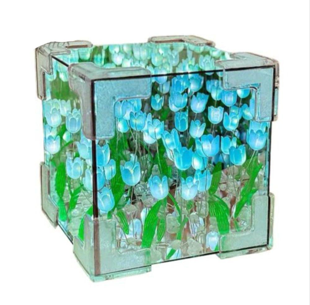 Ночник Бесконечные тюльпаны в кубе для творчества Собери сам 10х10 см Голубой (Л-024/1)