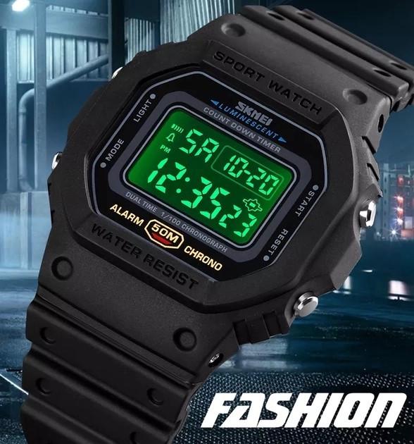 Наручные часы мужские Skmei военные электронные противоударные водонепроницаемые с подсветкой Черный (1628) - фото 7 Наручные часы мужские Skmei военные электронные противоударные водонепроницаемые с подсветкой Черный (1628) - фото 7