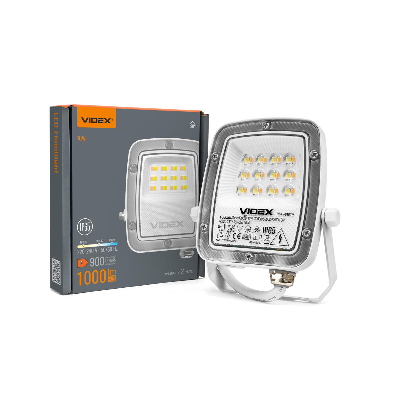 Прожектор LED Videx F5 VL-F5-010CW 10W 3000/400/6500K 230V White (29251)