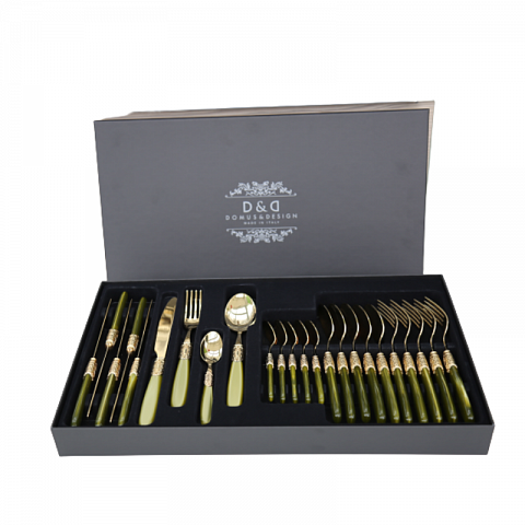 Набор столовых приборов Victoria Gold Olive Green с позолотой 24 предмета