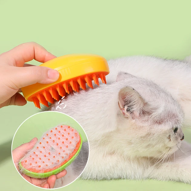 Парова щітка для вичісування шерсті кішок і собак 10х8х5 см Зелено-помаранчева (260488) - фото 5