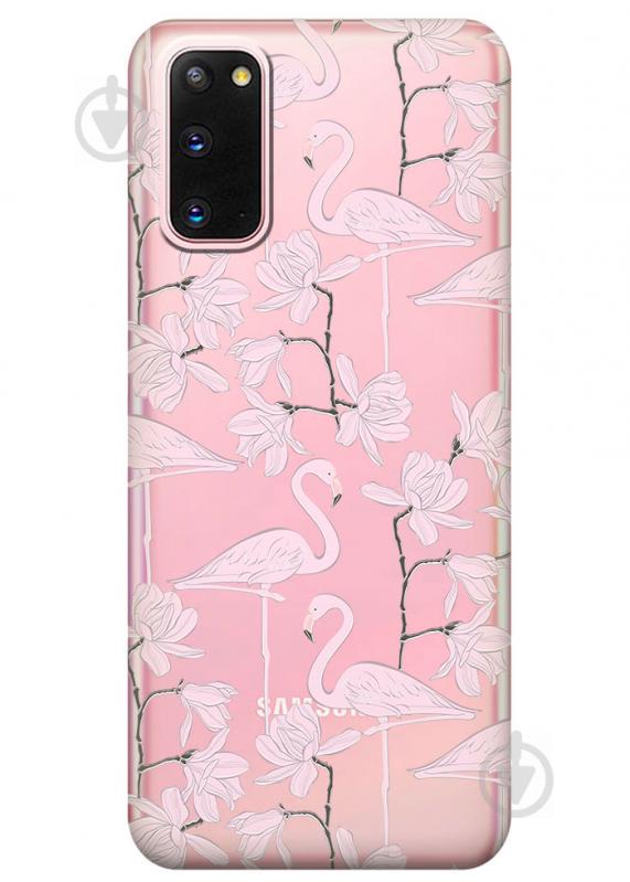 Прозрачный силиконовый чехол iSwag для Samsung Galaxy S20 с рисунком - Розовые фламинго (M1038)