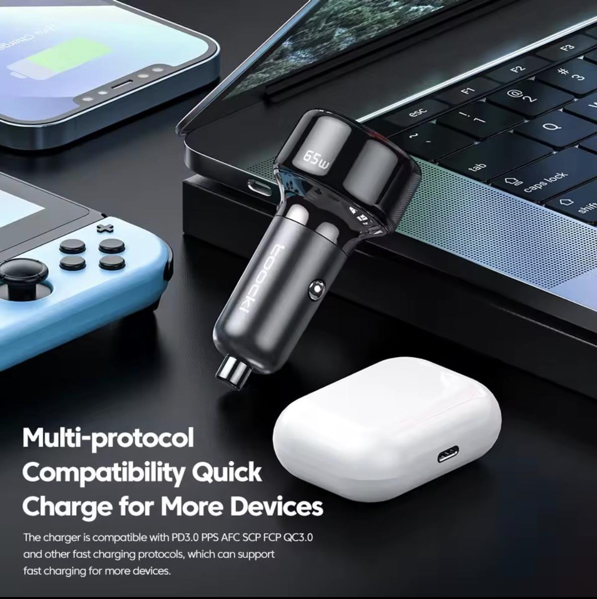 Зарядное устройство для автомобиля Toocki 65W (1 Type-C 65w 1 USB 30w) - фото 4 Зарядное устройство для автомобиля Toocki 65W (1 Type-C 65w 1 USB 30w) - фото 4