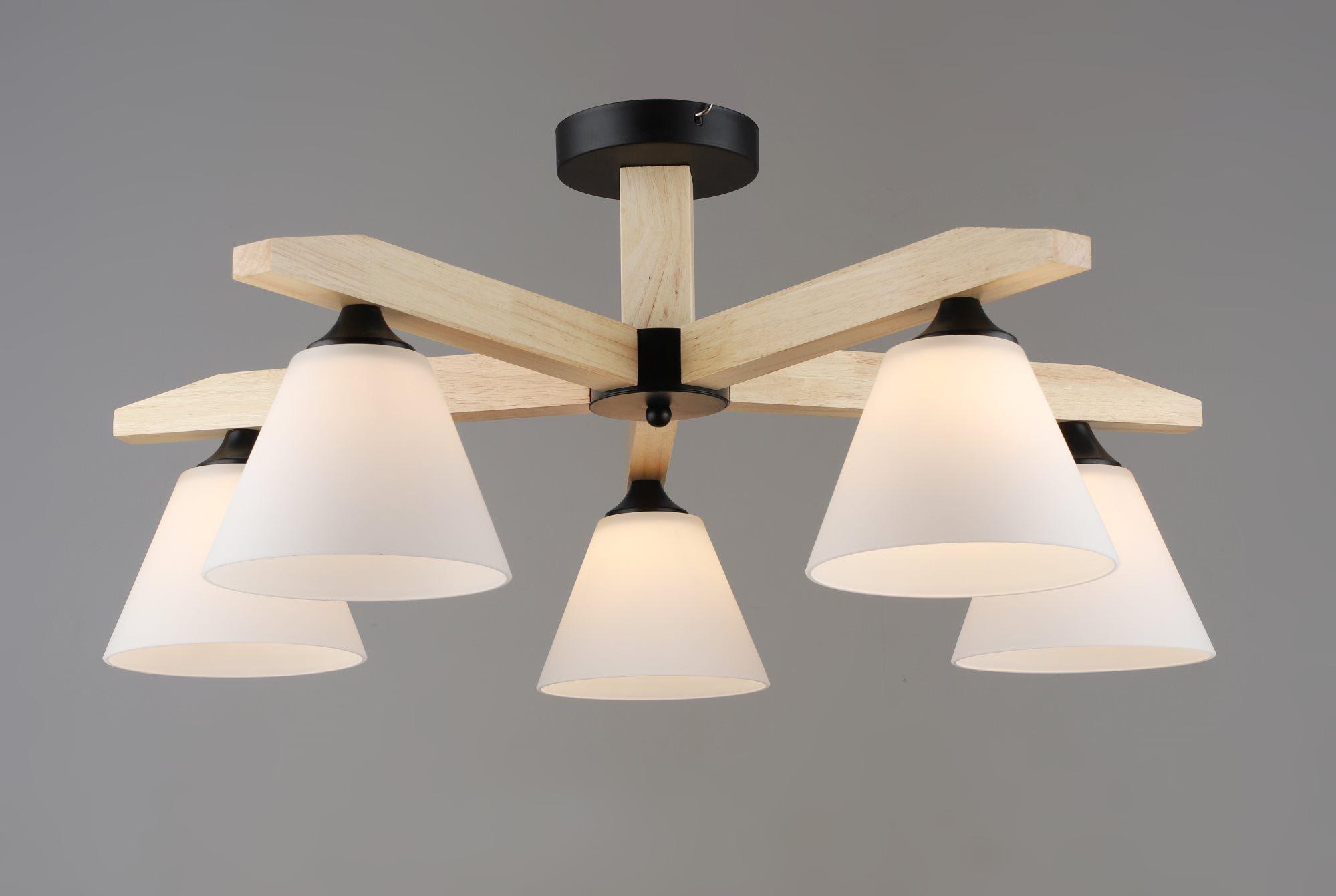 Люстра потолочная для гостиной Sirius B N6596/5 BK+WOOD