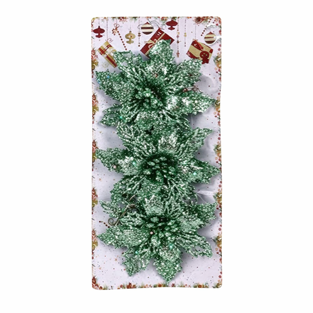 Набор елочных украшений Цветы M48169 11 см 3 шт. Темно-зеленый (33458834)