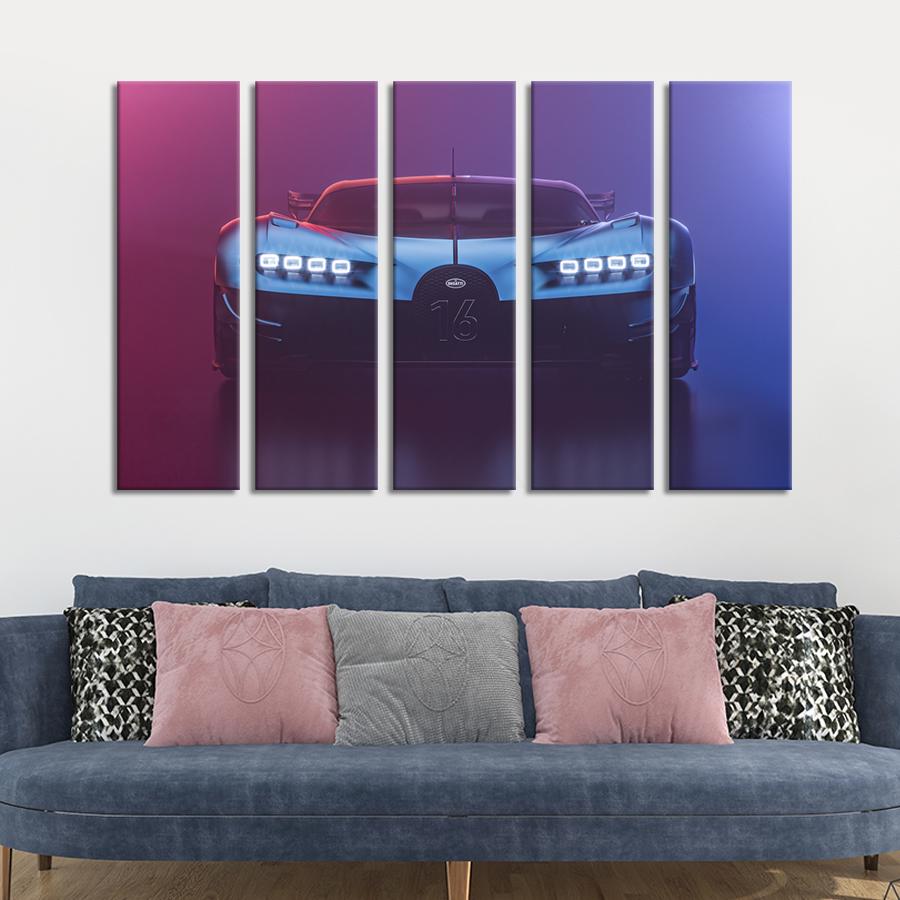 Картина на холсте Синий Bugatti Chiron Vision GT на ярком фоне 87x50 см (1304-51)