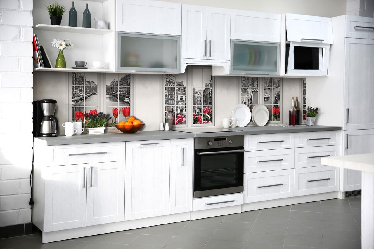 Кухонный фартук Окна имитация вид на город тюльпаны из самоклеющейся виниловой пленки 60х250 см Серый Кухонный фартук Окна имитация вид на город тюльпаны из самоклеющейся виниловой пленки 60х250 см Серый