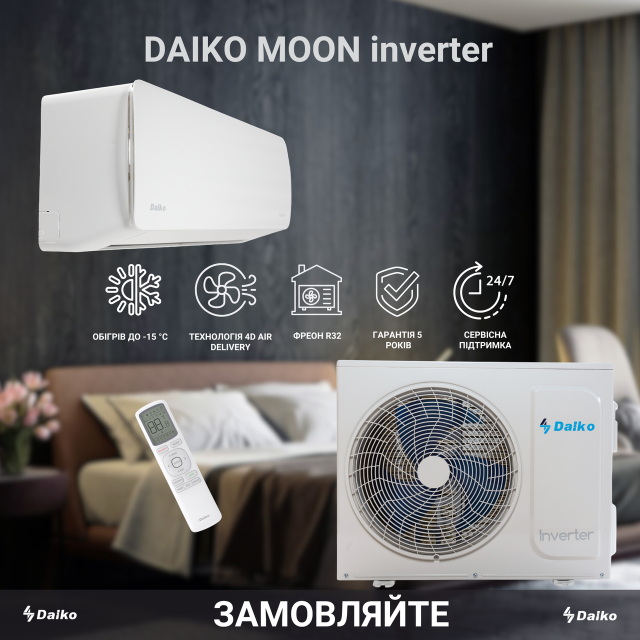 Кондиціонер Daiko Moon Inverter 12 NSK-H12INMO спліт-система Wi-Fi - фото 5 Кондиціонер Daiko Moon Inverter 12 NSK-H12INMO спліт-система Wi-Fi - фото 5