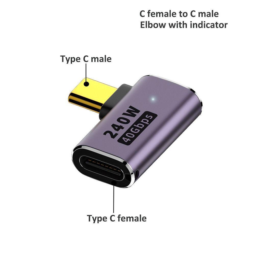 Переходник угловой плоский OTG USB Type-C M/F LED USB 4.0 40Gbps 240W 8K Metal Type-3 - фото 3