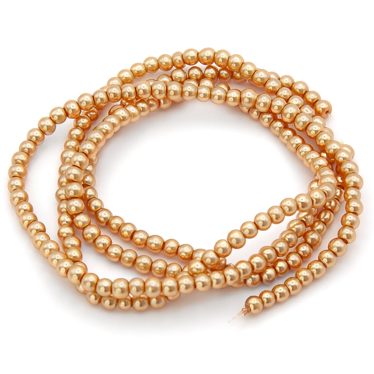 Бусины стеклянные на нитке под жемчуг 4 мм 80 см 209 шт. Персиковый (БЖ0004ш33)