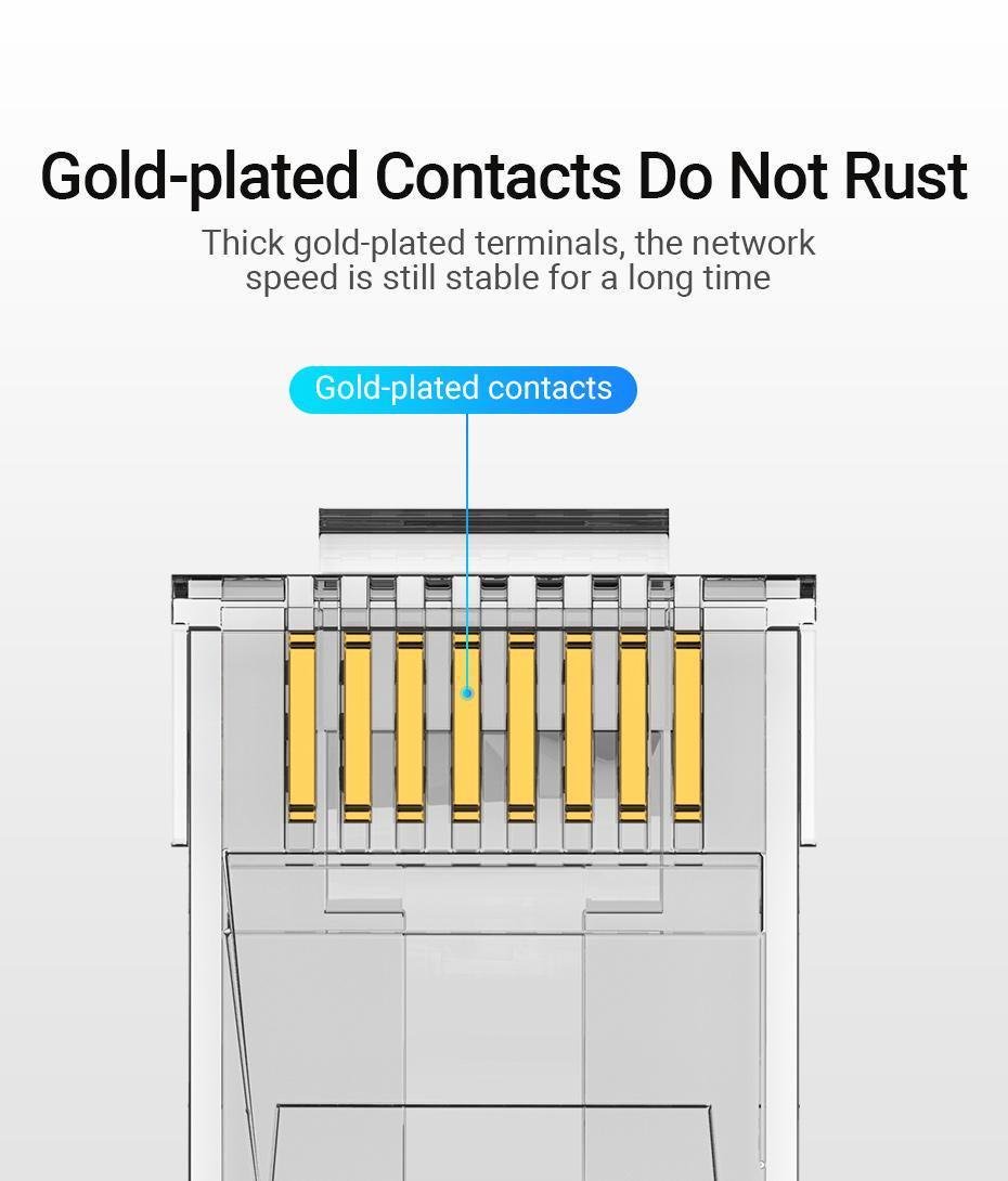 Коннектор RJ45 Vention Cat.6A UTP модульный 8P8C позолоченные контакты 50 шт. Прозрачный (IDGR0-50) - фото 11 Коннектор RJ45 Vention Cat.6A UTP модульный 8P8C позолоченные контакты 50 шт. Прозрачный (IDGR0-50) - фото 11
