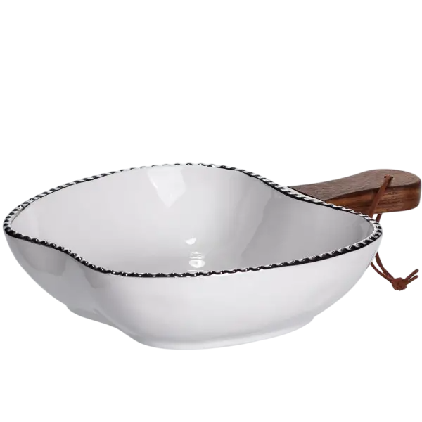 Тарелка для сервировки фарфоровая с деревянной ручкой 700 мл Серебристый (147-107-ZJH-14-4)
