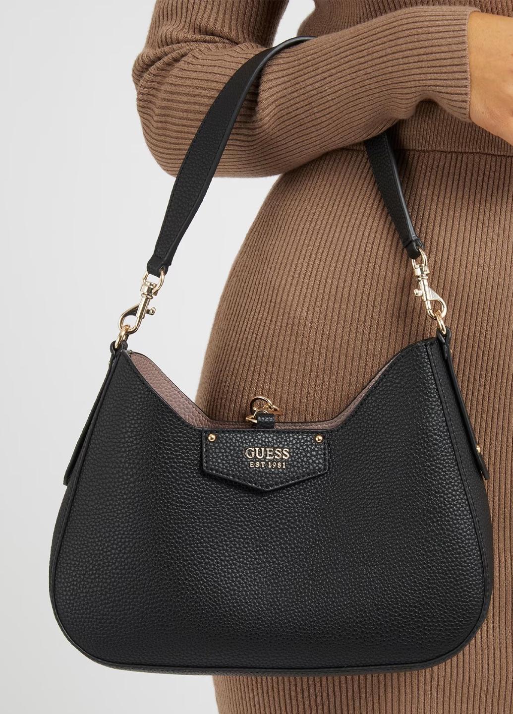 Сумка з косметичкою жіноча хобо з еко шкіри Guess ECO BRENTON HOBO HWEVG839002-BLA Чорний - фото 7