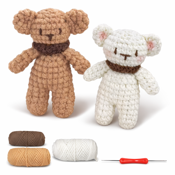 Набор для вязания крючком Мишки пряжа/крючки/видео-инструкции Коричневый/Белый (32158910)