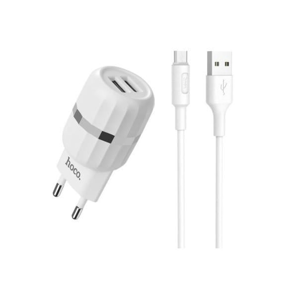 Зарядний пристрій мережевий Hoco C41A 2 x USB 2,4 A та кабель USB to Type-C White