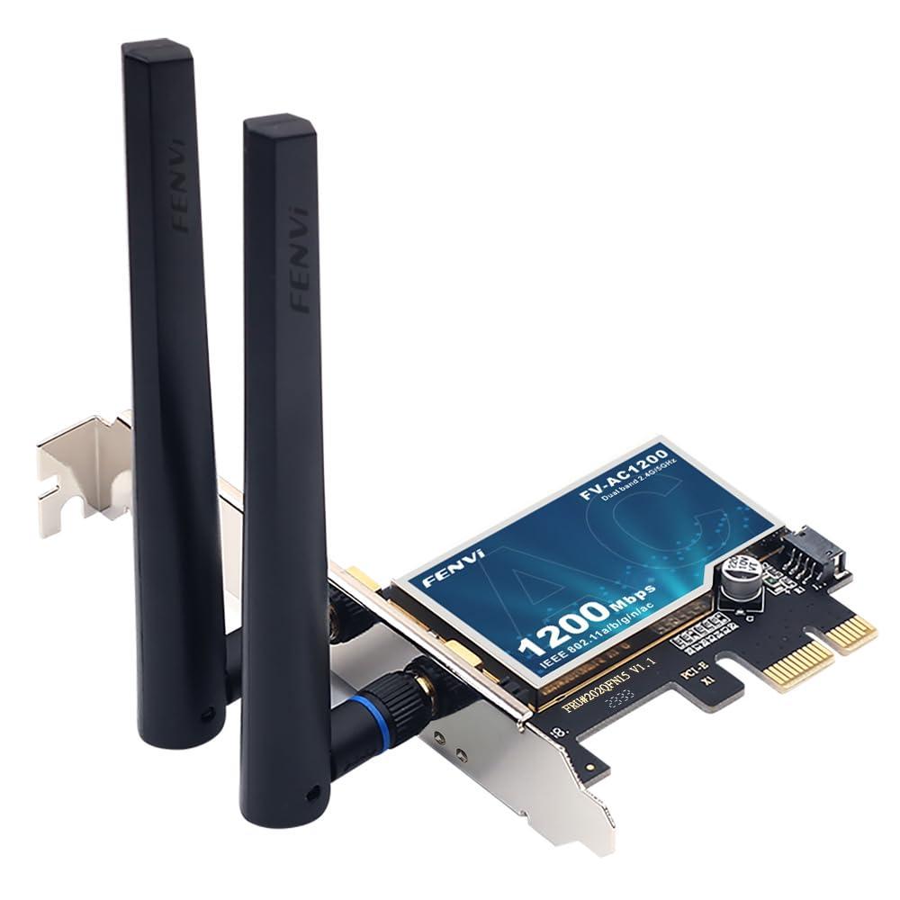 Сетевая карта геймерская двухдиапазонная WiFi+Bluetooth PCI-E Fenvi FV-AC1200 2.4G/5G 1200 Mbps и 2 антенны (18841) Сетевая карта геймерская двухдиапазонная WiFi+Bluetooth PCI-E Fenvi FV-AC1200 2.4G/5G 1200 Mbps и 2 антенны (18841)
