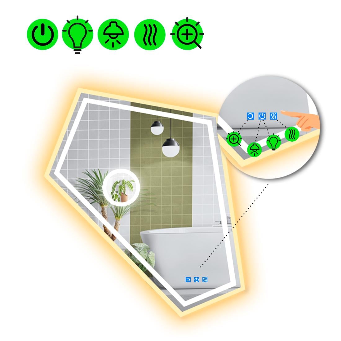 Зеркало с LED подсветкой Modulo 4 с тремя сенсорами и линзой с подсветкой 120x100 см (8776150)