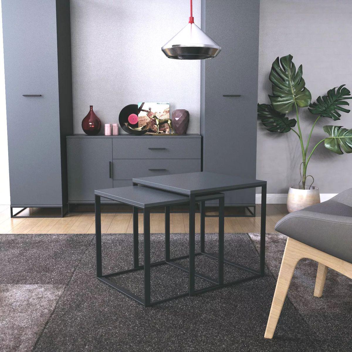 Комплект журнальных столиков в стиле лофт AiH Ascet 2 в 1 ламинированное ДСП/металлические ножки Графит (AS14070000030) Комплект журнальных столиков в стиле лофт AiH Ascet 2 в 1 ламинированное ДСП/металлические ножки Графит (AS14070000030)