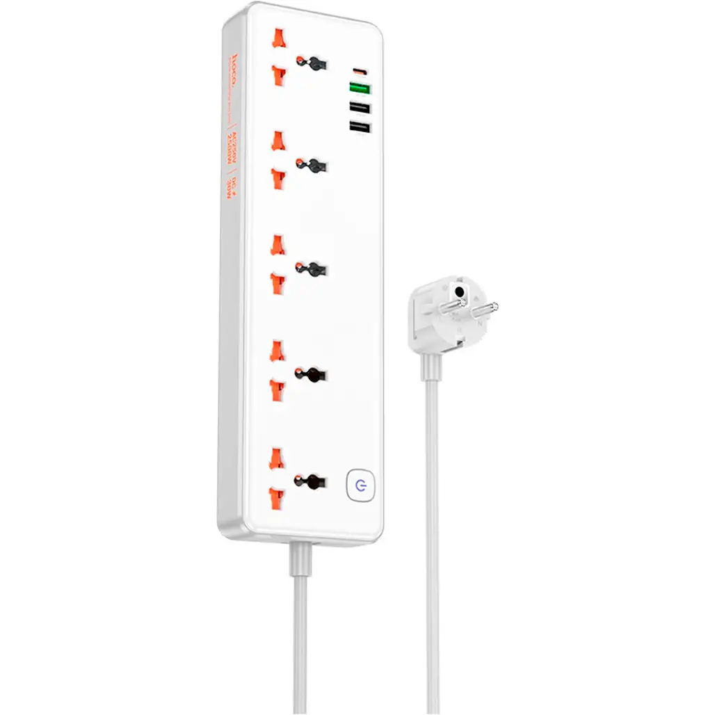 Удлинитель сетевой Hoco AC14A Rico 5-Position Socket PD30W/1C3A White Удлинитель сетевой Hoco AC14A Rico 5-Position Socket PD30W/1C3A White