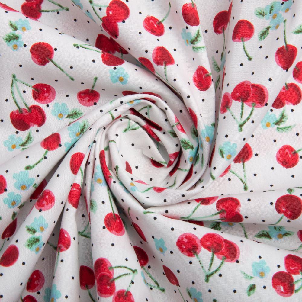 Ткань поплин натуральный хлопок Вишня Белый (2276812910)