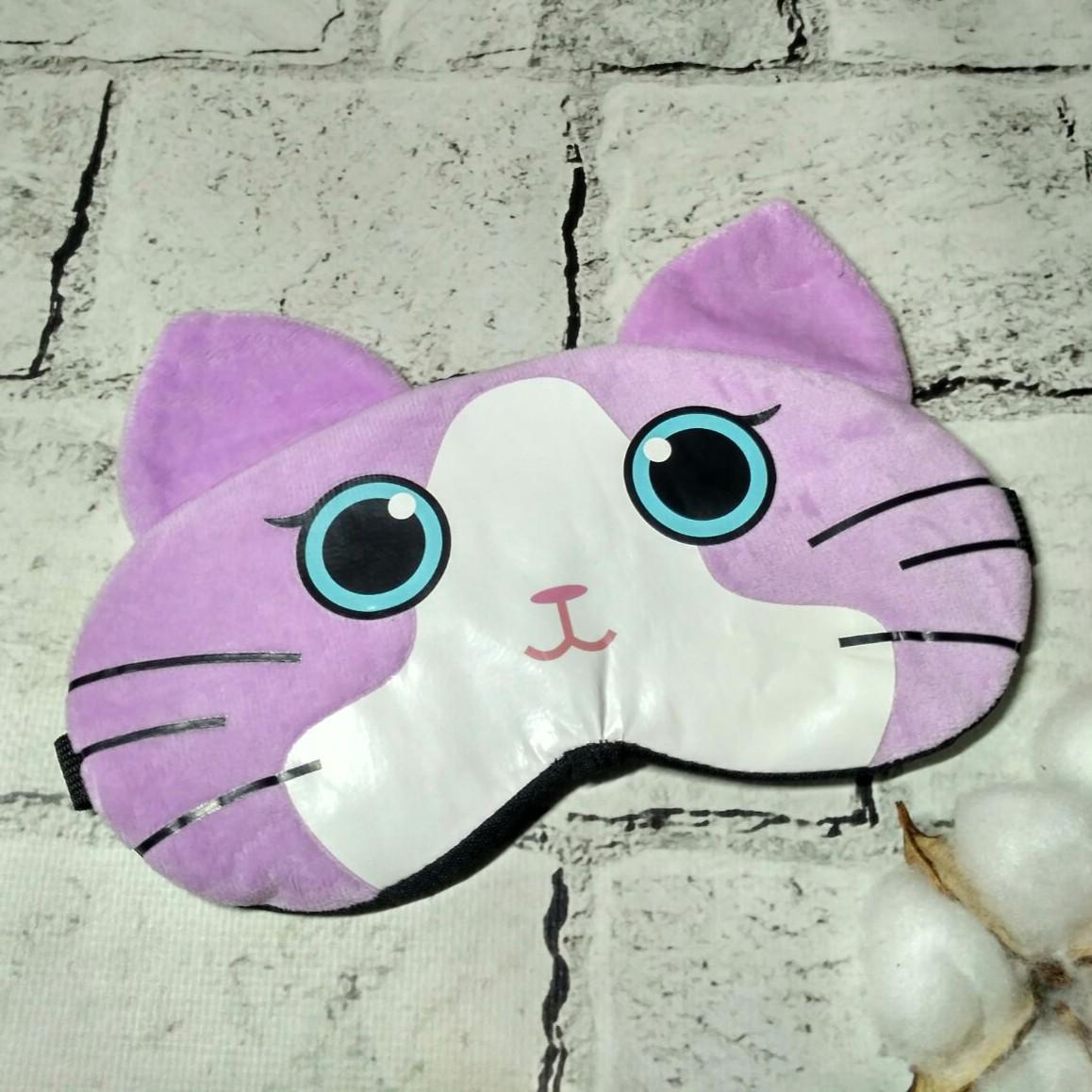 Маска для сну велюрова Котик 20х9 см Бузковий (20245-1) - фото 1 Маска для сну велюрова Котик 20х9 см Бузковий (20245-1) - фото 1