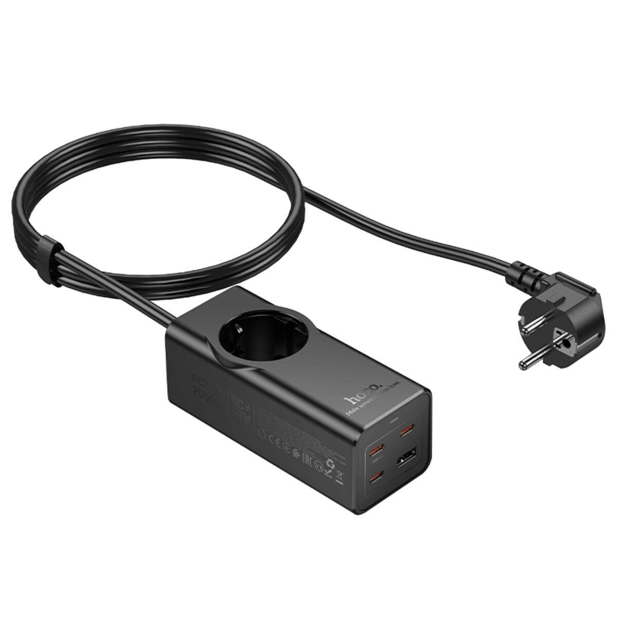Подовжувач мережевий Hoco NS9 Wisdom 1-position PD67W 3xType-C 1xUSB 1 розетка 2 м Black (6942007638494) - фото 6 Подовжувач мережевий Hoco NS9 Wisdom 1-position PD67W 3xType-C 1xUSB 1 розетка 2 м Black (6942007638494) - фото 6
