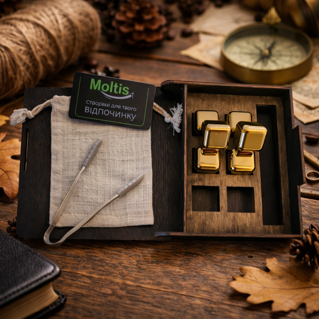 Кубики для виски Moltis Relax Whiskey Stones Wood из металла 8 шт. Золотой (MBG – 10510) Кубики для виски Moltis Relax Whiskey Stones Wood из металла 8 шт. Золотой (MBG – 10510)
