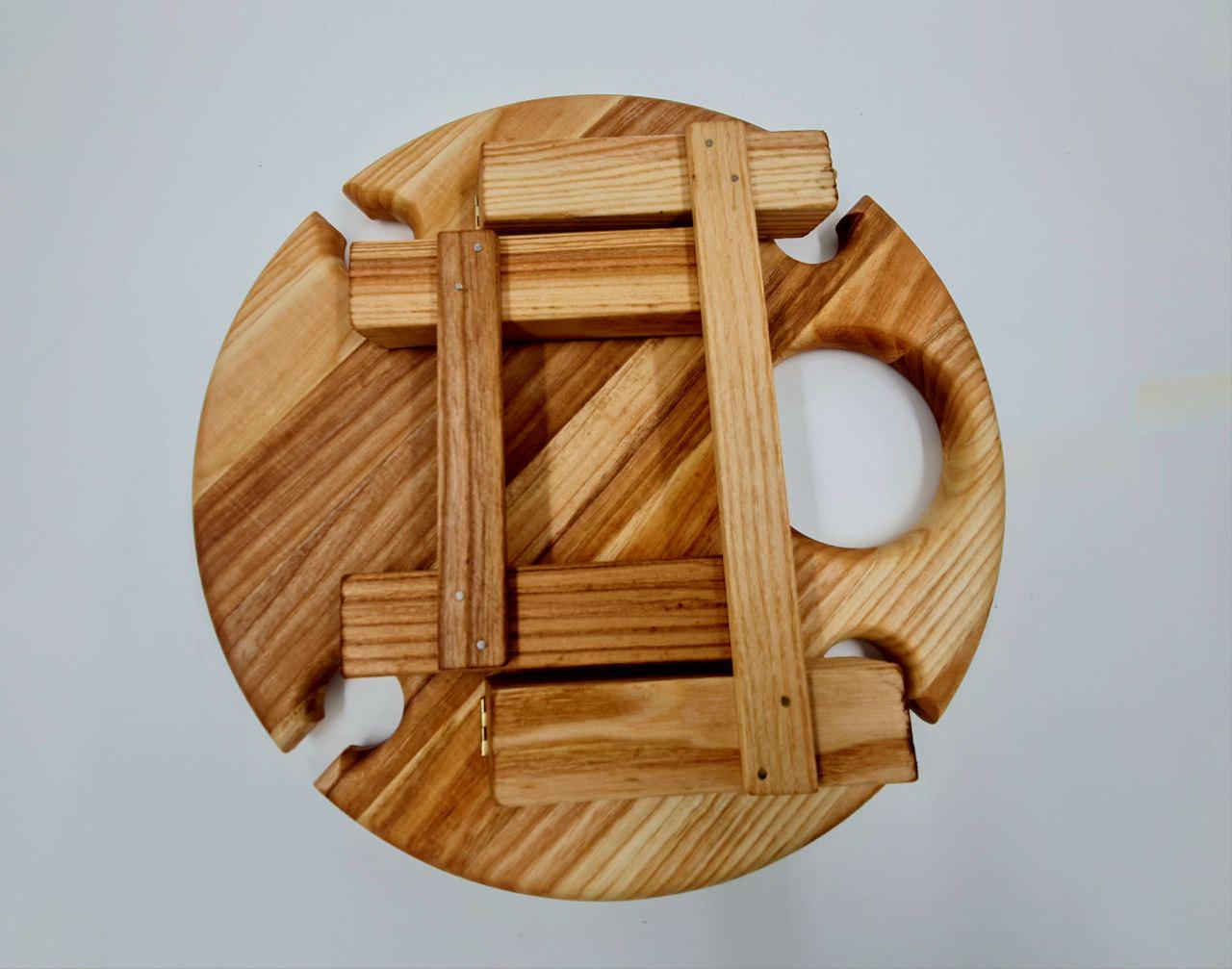 Столик деревянный винный на складных ножках древесина дуб d 35 см 14 см - фото 3