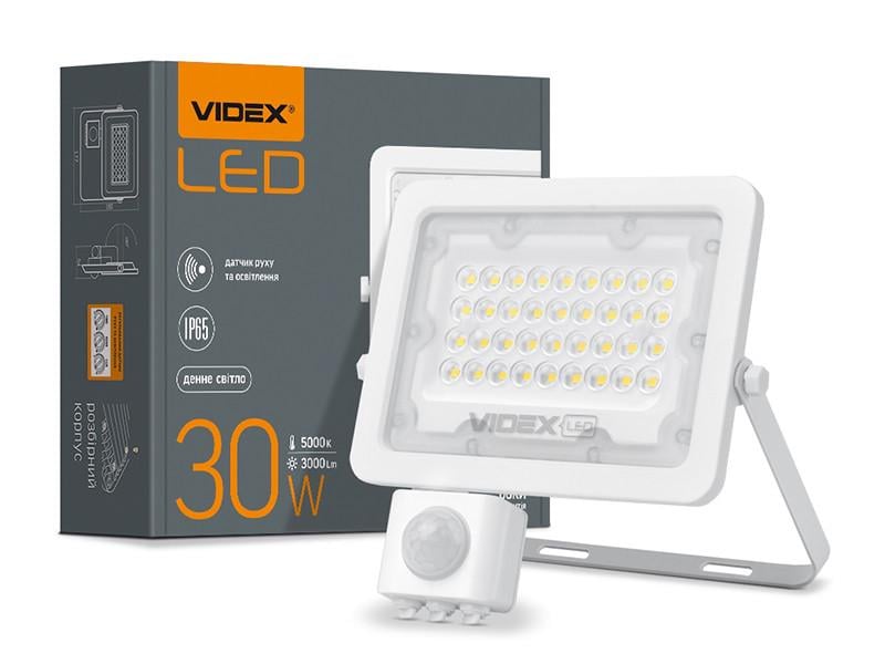Прожектор светодиодный Videx F2e VL-F2e305W-S с датчиком движения и освещенности 30W 5000K 220 V IP65 (7347)