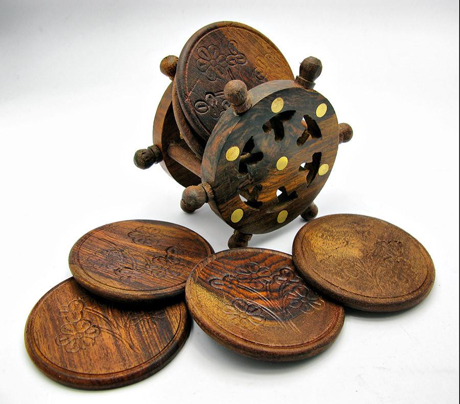 Подстаканник розовое дерево Штурвал 11,5х6,5х11,5 см (18106)