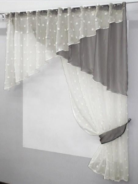 Шторки на кухню шифон/льон 280х170 см Сірий/Молочний (00к 59-368) - фото 4 Шторки на кухню шифон/льон 280х170 см Сірий/Молочний (00к 59-368) - фото 4
