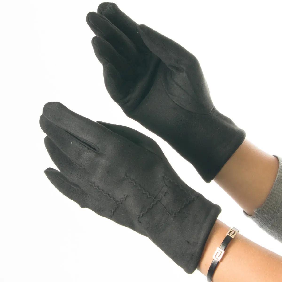 Рукавички жіночі зі штучної замші з візерунками L (№19-1-51-3)