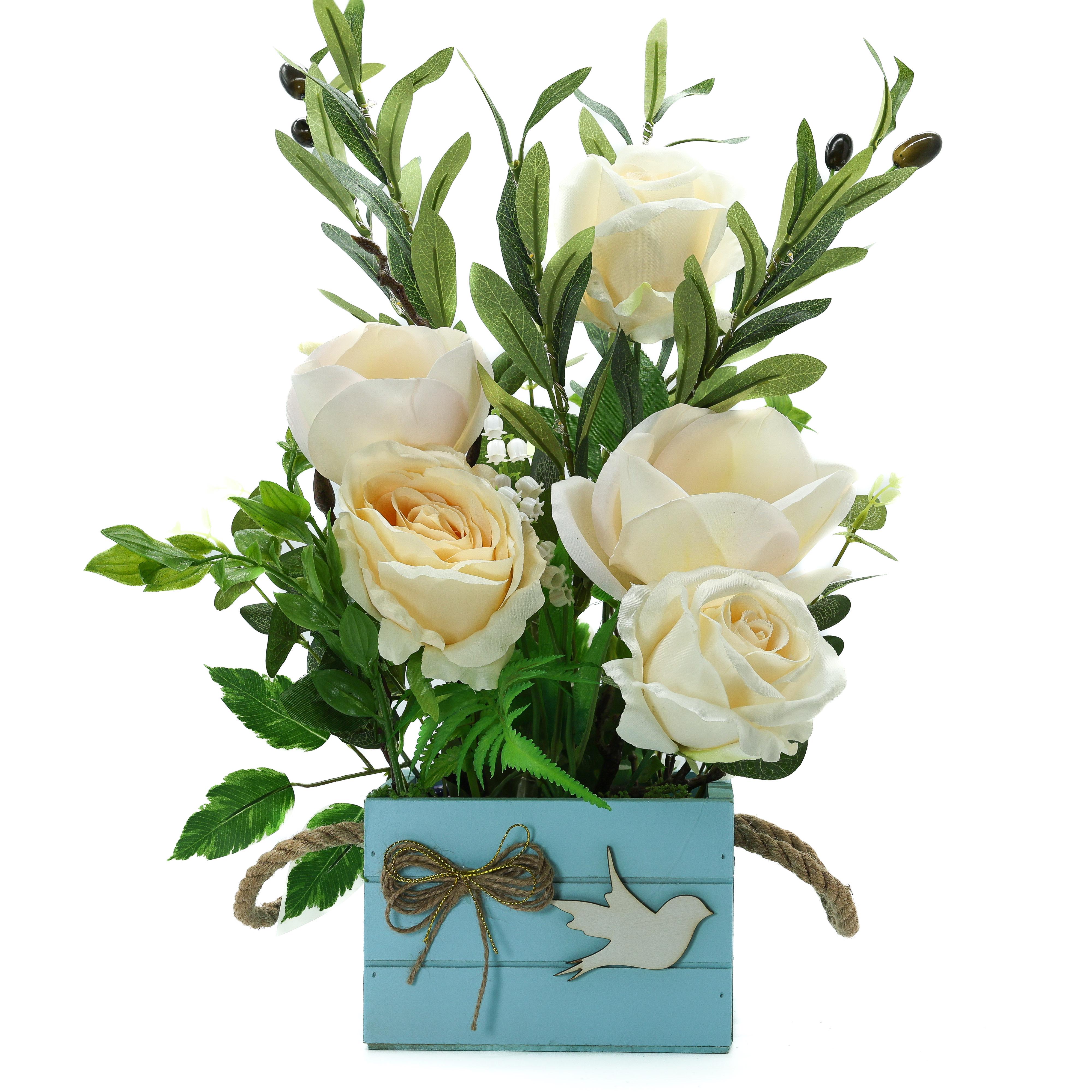 Нічник GALA DECOR з магнолій та троянд у дерев'яному боксі з підсвіткою 20х40 см