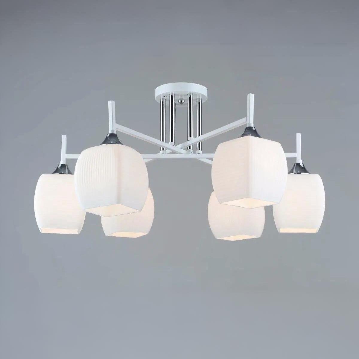 Люстра Sirius на шесть квадратных плафонов под лампу Е27 Белый/Хром (B N5457/6 WT+CH)