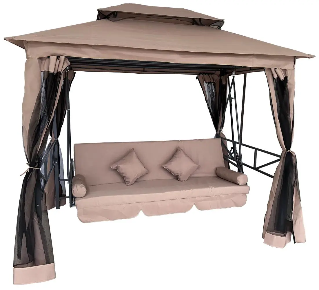 Качеля садовая Bonro B-002 на 3 места с навесом подушками и москитной сеткой Коричневый (132-76-42401028)